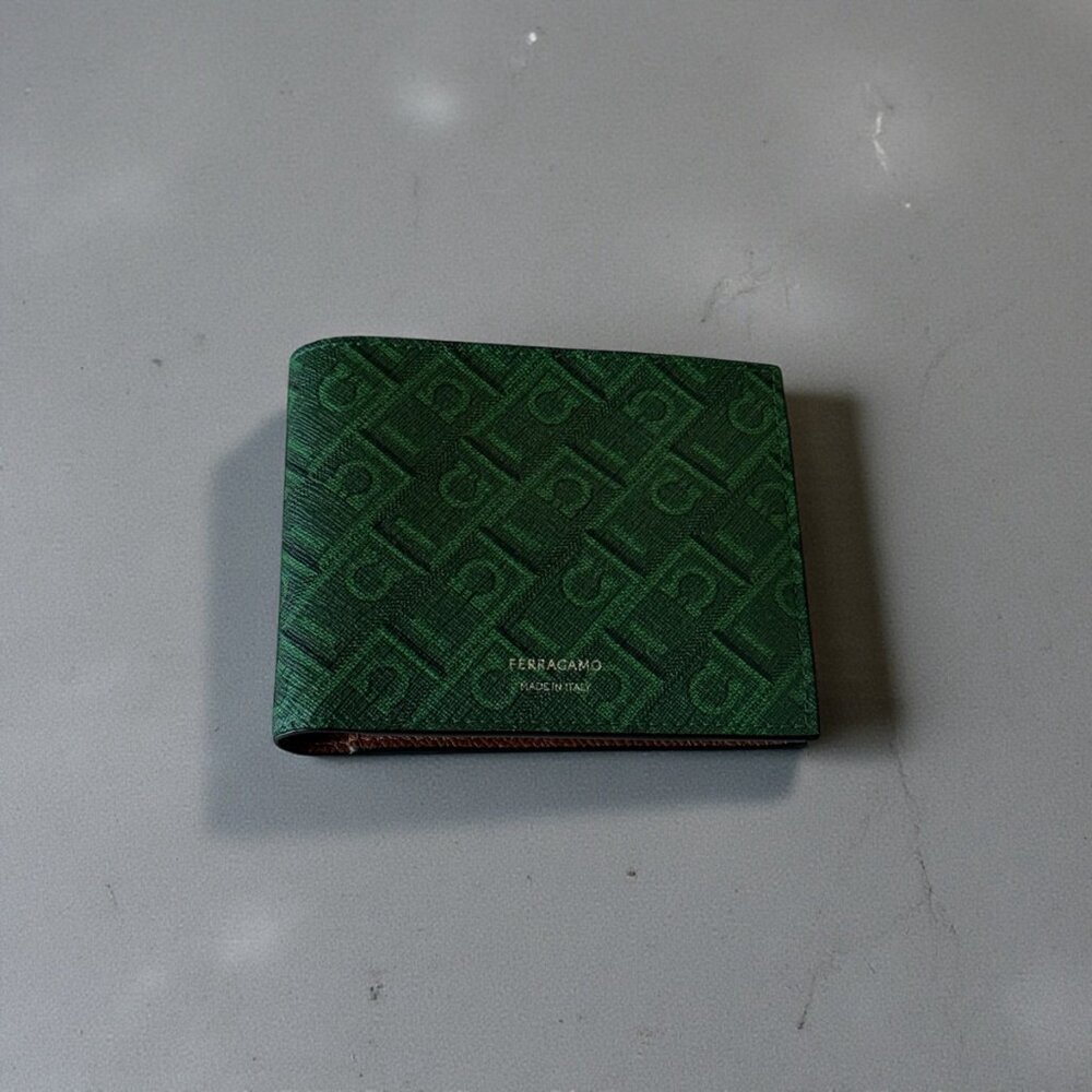 Ferragamo Monogram Bifold Wallet | Forest Green | Like New